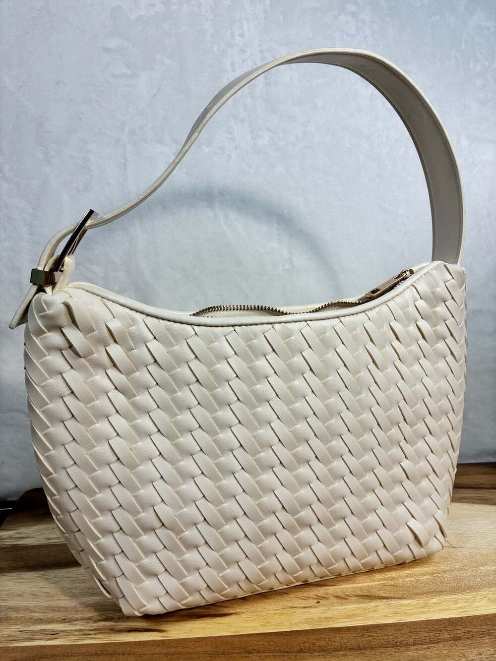 A New Day Woven Shoulder Bag White Faux Leather